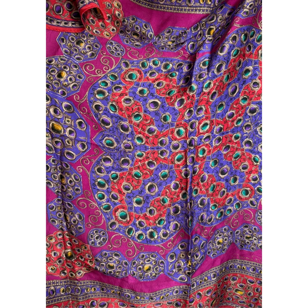 Vintage 80s Oscar de la Renta Jewel Print Baroque Ornate Gemstone Silk Scarf - Picture 6 of 6